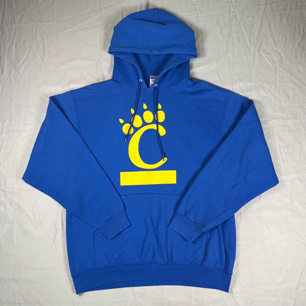 Jerzees Blue Hoodie University of Cincinnati‎ Style C-Paw Logo XL Gold Yellow